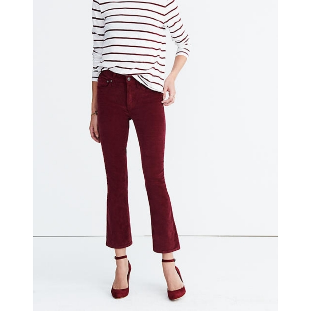 Madewell Burgundy Velvet Cropped Bootcut Jeans Cali Demi Boot 30
